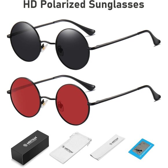 Round Polarized Sunglasses UV400 Women Men Vintage Hippie Style